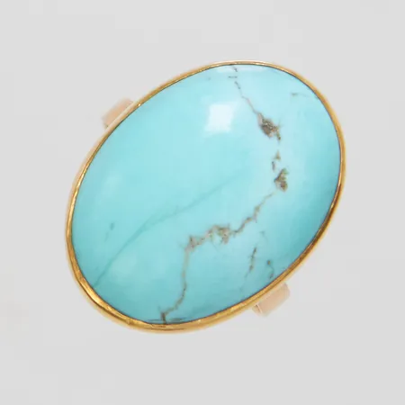 Ring med en turkos ca.22x17mm, Ø19½, bredd: 2,5-23mm, 14K, bruttovikt 7,0g Vikt: 7 g