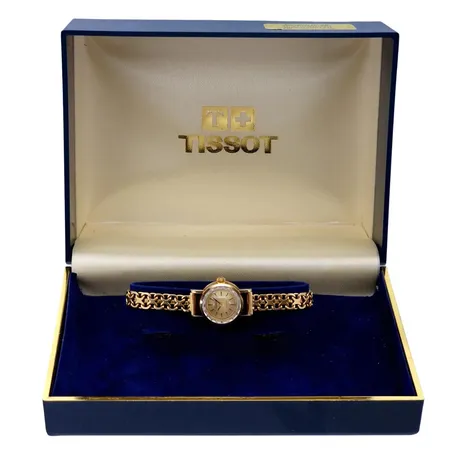 Damur Tissot, 14K boett, länk i 18K guld, Ø17 mm, manuell, vikt med urverk 17,3g, originalbox