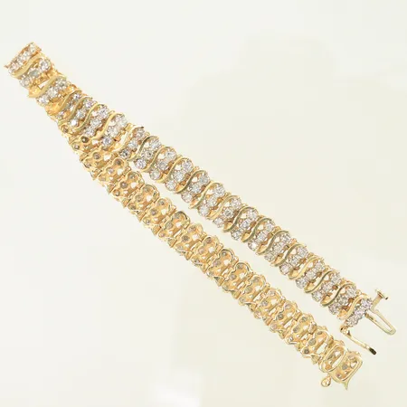 Armband med vita stenar, längd ca 19cm, bredd 8mm, 14K, 17,6g Vikt: 17,6 g