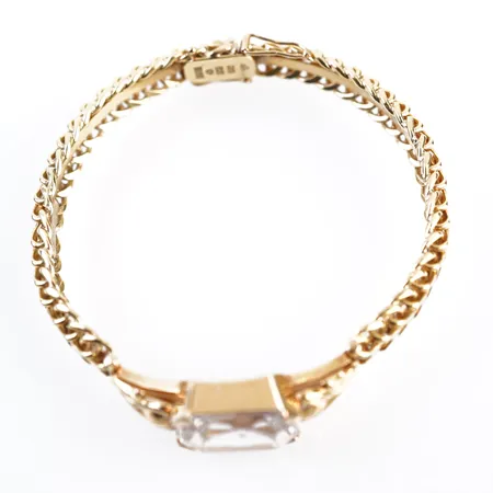 Armband m vit sten, innermått 16cm, bredd 12mm, 18k Vikt: 23,3 g