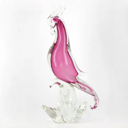 Figurin i glas av Murano, Kakadua, höjd ca 35cm, etikettmärkt Skickas med postpaket.