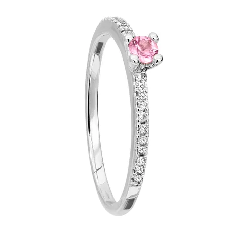 Ring med 20 diamanter 0,090ct WSI 1 rosasafir 18k 1,9 gr Ø17,5 mm bredd 1-3 mm höjd5 mm Ny pris6000:- Vikt: 1,9 g