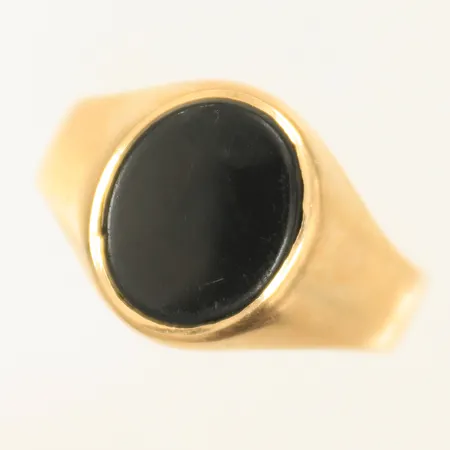 Klackring med svart sten, stl 20, bredd 4-19mm, 18K, 5,8g 