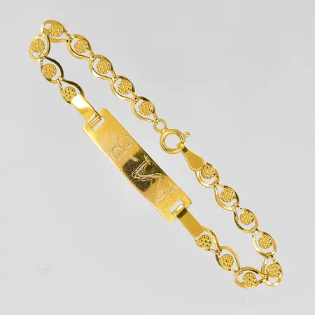 Barnarmband med namnplatta 14cm, graverad M-B repig, 21K  Vikt: 2,6 g