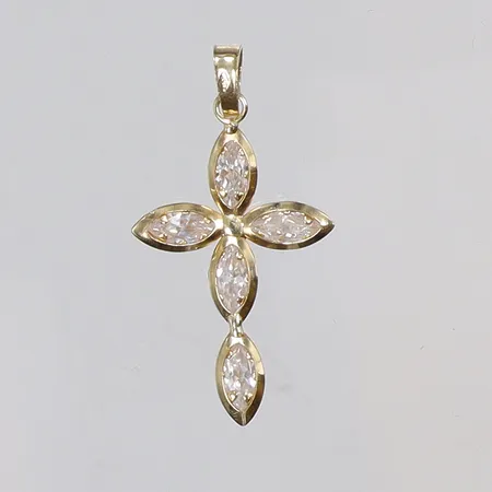Hänge Kors med vita stenar 16x30mm inklusive hängöglan, GHA 18K Vikt: 1 g