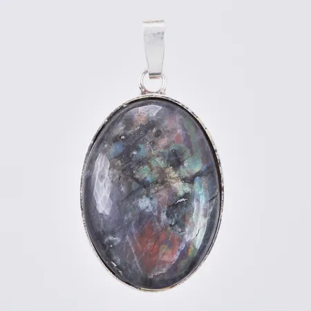 Hänge med färgad sten, längd: ca 3,5cm, bredd: ca 18mm, 925/1000, silver Vikt: 6,7 g