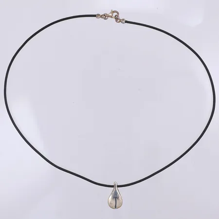 Efva Attling collier "Happy Tear pendant" läderband 40,5cm, hänge 18,5mm, 10mm, original ask, 925/1000 silver Vikt: 4,4 g
