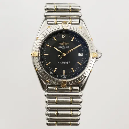 Herrur Breitling Antares, stål, automatisk, 39mm, refnr B10048, serienr 1 9390, datum, guldraiders, roleauxlänk stål, ca 13,5cm, repor, inga tillbehör.
