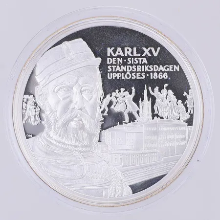 Mynt Kungariket Sverige Karl XV, den sista ståndsriksdagen upplöses 1866, 925/1000 silver, plastetui  Vikt: 25,8 g