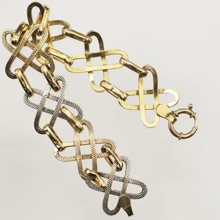Armband tvåfärgat, längd 19cm, bredd 21mm, bucklor, 14K Vikt: 12 g
