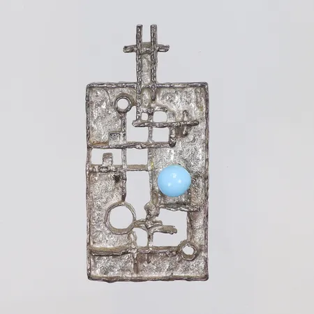 Hänge med turkos sten 22x48mm, abstrakt mönster stämplad HS möjligen Hermann Siersbøl silver 925/1000  Vikt: 12,3 g