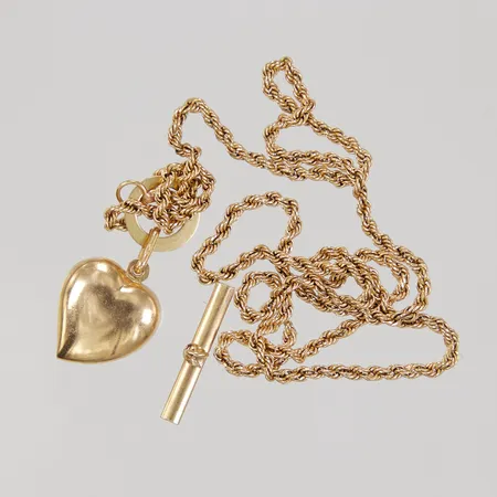 Defekt Collier med integrerat hänge, ca 44cm, bredd 2mm, hjärta, lås av, 18K, Vikt: 5 g
