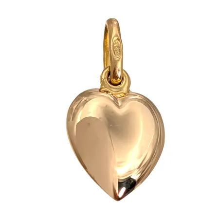 Hänge Hjärta, 18K guld, slät modell, UnoAerre Italien, längd inkl. ögla 18 mm, bredd 9,5 mm, tjocklek 4 mm, fint skick Vikt: 0,9 g