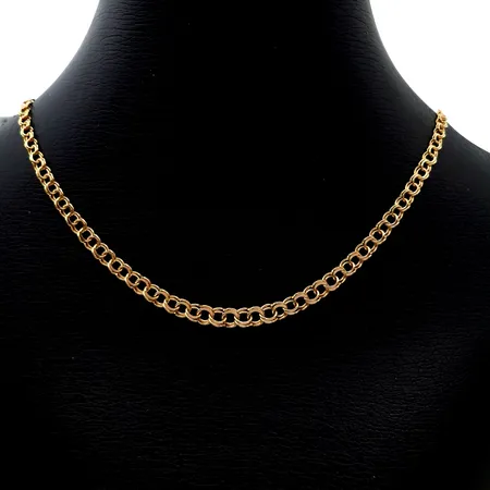 Halskedja Bismarck, 18K guld, doserad modell, Clareus Guldsmeds Ab (CGAB), svensk kontrollstämpel, längd knäppt 42,5 cm, bredd 3 - 4,7 mm, fint skick Vikt: 8,2 g