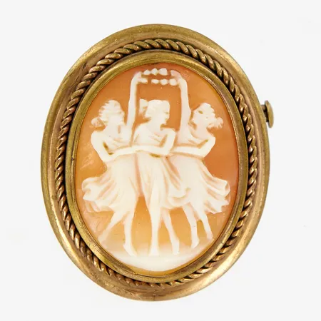 Brosch med camé 26x32mm, gulmetall  Vikt: 0 g