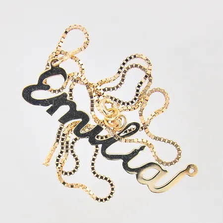 Collier Venezia med integrerad namnbricka i 14K, defekt/av, länk i 18K  Vikt: 6,4 g