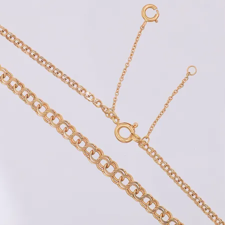 Collier Bismarck doserat, 47cm/52cm, 5mm, 2,3mm, två lås, trögt stort lås, defekt litet lås, kattfot 18K Vikt: 7,1 g