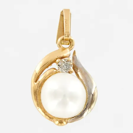 Hänge med sten och odlad pärla Ø8mm, 12x20mm, 18K Vikt: 1,8 g