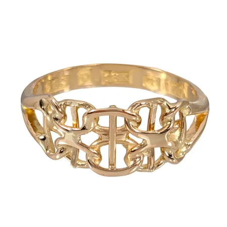 Ring X-länk, 18K guld, Guldsmed Carl-Erik Sandgren (GCS), Kristianstad 1995, Ø16½ mm, bredd 2,7 - 7,5 mm, fint skick Vikt: 3 g