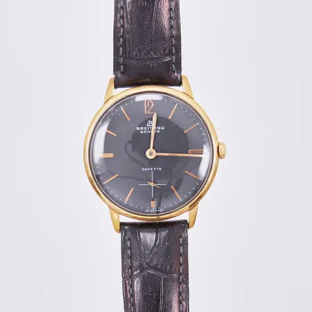 Herrur Breitling Geneve, Cadette, vintage 50-tal, manuell, Ø ca 35mm, nr 1356, doublé med läderband, service gjord 2025-04-01, inga tillbehör