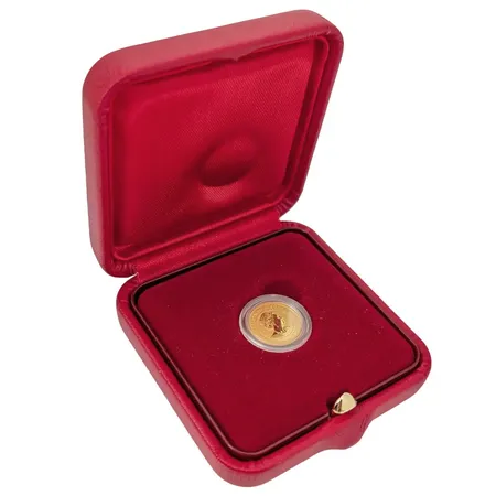 Guldmynt, 24K guld (999,9/1000), 1/20 OZ, 1,55g, 5 Dollars "Elizabeth II - Australia, Year of the Mouse" 2020, Ø14 mm, förvaras i myntkapsel + originaletui, mycket fint skick