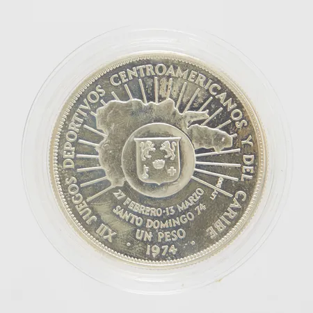Mynt Rebublica Dominicana, Un Peso 1974, , Silver 900/1000 26,8g, ask.