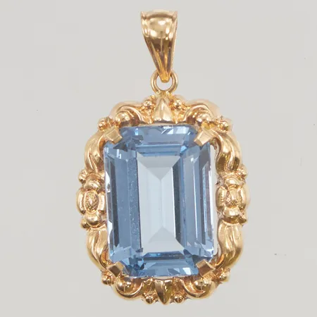 Hänge med blå sten, 3cm, bredd:2cm, 18K bruttovikt 5,2g.