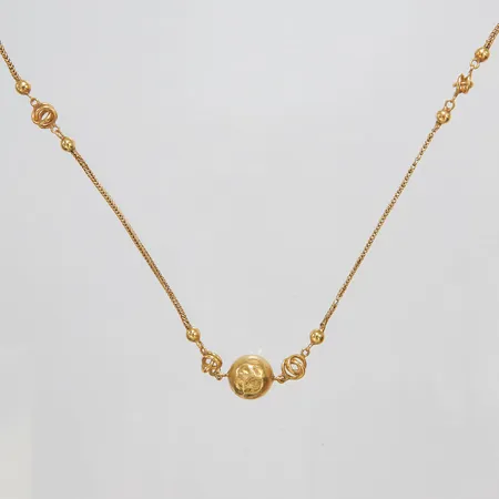 Collier med integrerade kulor, längd: 44cm, bredd: 1,5-12,5mm, skador på kedja samt den större kulan, 18K Vikt: 9,5 g