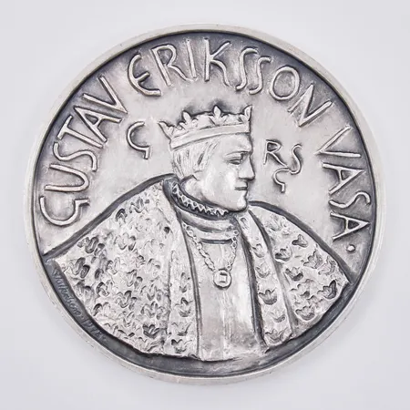 Mynt/Plakat Gustav Eriksson Vasa Ø125mm Sporr år 1978, 925/1000 silver Vikt: 684,5 g