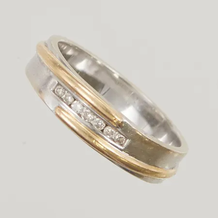 Ring med stenar, tvåfärgad, Ø17, bredd:4,9mm, 18K 4,7g.