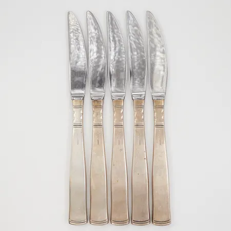 5 Knivar, 199mm, modell Rosenholm, blad i rostfritt stål, GAB år 1999, Silver 830/1000 bruttovikt 327,2g Vikt: 327,2 g