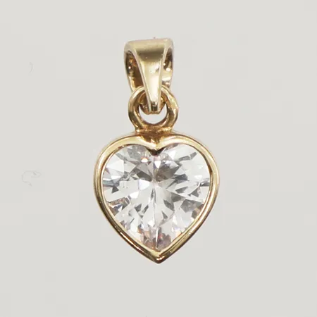 Hänge hjärta med vit sten, längd 14mm inklusive ögla, bredd 7mm, 9K Vikt: 0,8 g