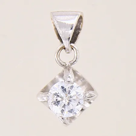 Hänge med vit sten, 18x9,5mm, ostämplat, vitguld, 18K Vikt: 2 g