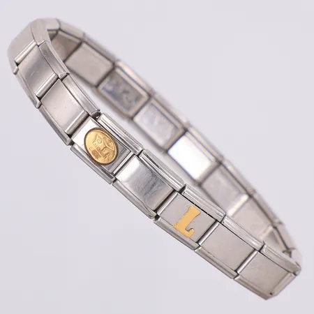 Armband Porodiuti stål med gulddetaljer i 14K, "L", flexiband 17cm Vikt: 0 g