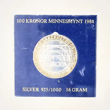 Minnesmynt, Förtroende Säkerhet Nedrustning, Stockholm, Ø32mm, 100kr, 1984, plastetui, silver 925/1000 Vikt: 16 g