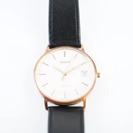 Herrur Tissot, quartz, ca 34mm, 14k, gravyr bakboett