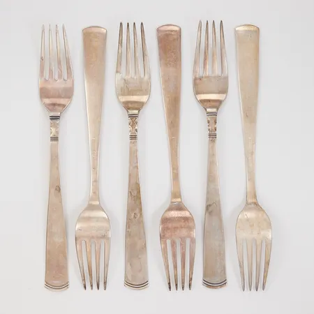 6 Bordsgafflar, ca 18cm, modell Rosenholm, GAB år 1999/2000, Silver 830/1000  Vikt: 222,7 g