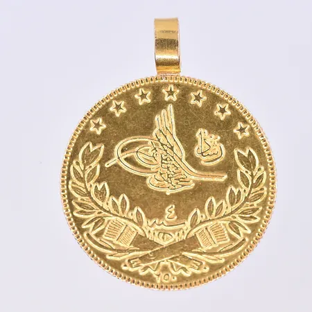 Mynt/hänge, Ø27 mm, längd 34 mm, 21K. Vikt: 18,6 g