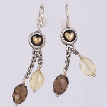 Pandora örhängen med gulddetalj hjärtan 14K, brun och gul sten, 4,5cm, 925/1000 silver Vikt: 4,3 g