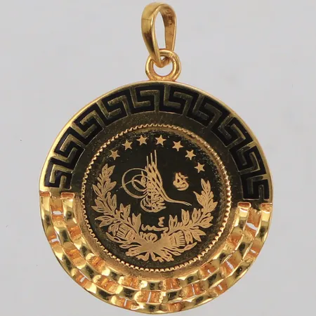 Hänge med emalj, Ø 26mm, ostämplad 21K Vikt: 5 g