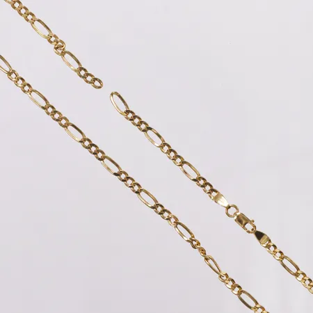 Kedja Figaro, 55cm, bredd 3,3mm, italienska stämplar, några länkar buckliga, defekt/av, 18K  Vikt: 5,2 g