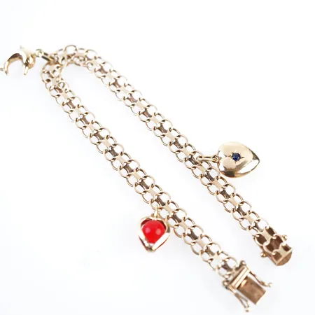 Armband x-länk m 3 berlocker, 17cm, bredd 5,5mm, 18k Vikt: 8 g