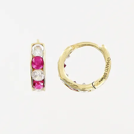 Ett par örhängen vita och röda stenar, Ø9mm, 14K Vikt: 0,8 g