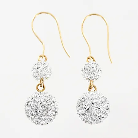 Ett par örhängen, vita stenar, 35mm, kulor Ø6-10mm, krokfäste, 18K. Bruttovikt:  Vikt: 3 g Skickas med postpaket.