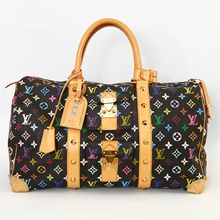 Väska, Louis Vuitton Takashi Murakami Keepall 45, Limited edition, black monogram multicolor, guldfärgade beslag, adresstagg med monogramtryck, datumkod:PL0014, rökdoft, kvitto från LV Köpenhamn Vikt: 0 g