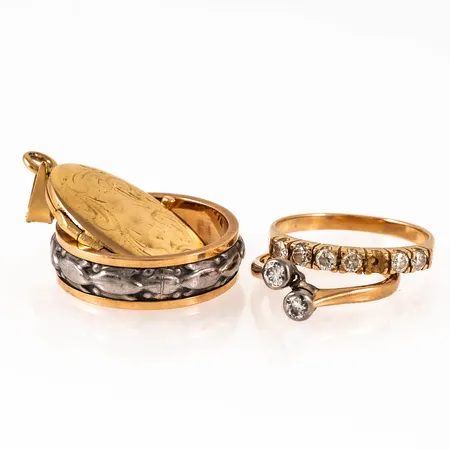 Diverse defekt/graverat guld i 18K. Vikt: 17,3g.