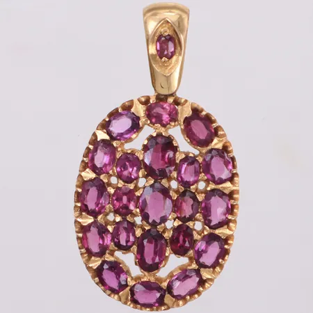 Hänge med lila stenar, 40x20mm, ostämplad, 14K. Bruttovikt: 6,6g Vikt: 0 g