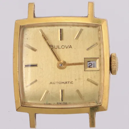 Damur, Bulova, bredd 19,9mm, datum, boettnummer: 2 432500, går ej, personlig gravyr, 18K Vikt: 0 g