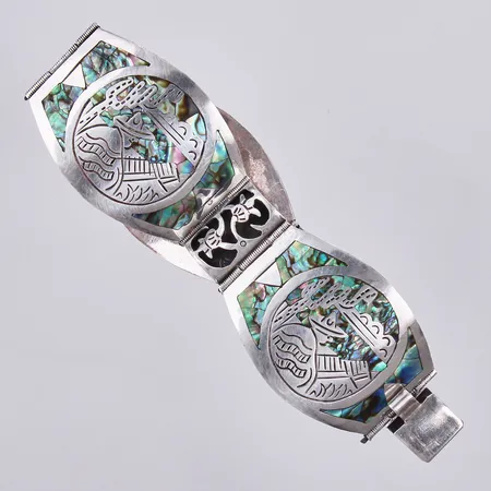 Armband med pärlemo, längd: ca 17,3cm, bredd: ca 20-34mm, Mexiko, silver, 925/1000 Vikt: 36,7 g