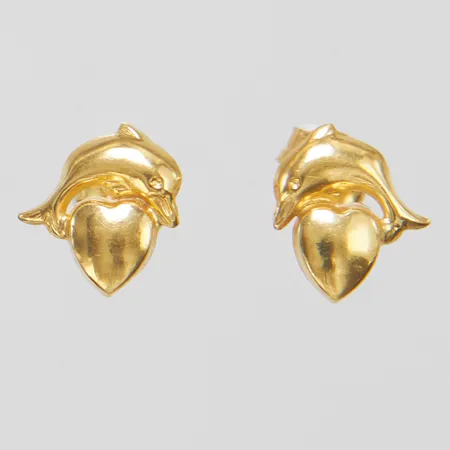 Örhängen, delfiner med hjärtan, 9x8mm, 18K Vikt: 0,4 g